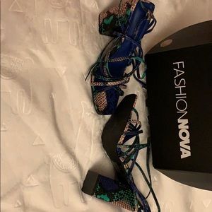 Size 8 Block heel snake skin multi-color pattern